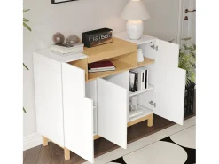 Aparador moderno para salón - 120,5 x 42 x 96 cm - con 3 puertas + estantes - aglomerado - blanco