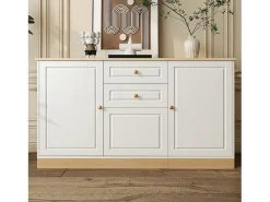 Aparador moderno para salón - 135,5 x 39 x 76 cm - con 3 puertas + 2 cajones - aglomerado - blanco