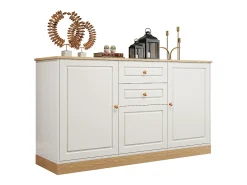 Aparador moderno para salón - 135,5 x 39 x 76 cm - con 3 puertas + 2 cajones - aglomerado - blanco