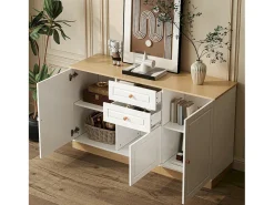 Aparador moderno para salón - 135,5 x 39 x 76 cm - con 3 puertas + 2 cajones - aglomerado - blanco