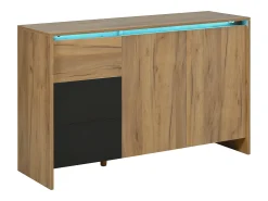 Aparador moderno para salón - 120 x 40 x 76 cm - con 3 cajones + 2 puertas + LED - aglomerado - natural
