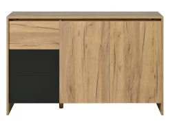 Aparador moderno para salón - 120 x 40 x 76 cm - con 3 cajones + 2 puertas + LED - aglomerado - natural
