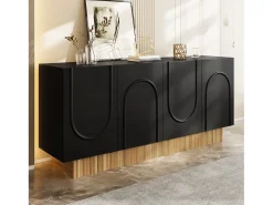 Aparador moderno para salón y comedor - 160 x 75 x 38 cm - con 4 puertas - aglomerado - negro + natural