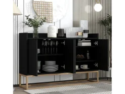 Aparador moderno 120x30 cm, cómoda con puertas, mueble de almacenaje, aparador sin tiradores, color negro