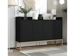 Aparador moderno 120x30 cm, cómoda con puertas, mueble de almacenaje, aparador sin tiradores, color negro