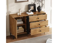 Aparador moderno 120x35x76 cm - 2 puertas y 3 cajones - Patas de metal - Tableros de partículas - Natural y negro