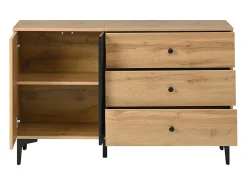 Aparador moderno 120x35x76 cm - 2 puertas y 3 cajones - Patas de metal - Tableros de partículas - Natural y negro