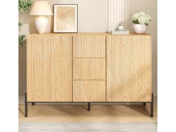 Aparador moderno 115,5x40x76 cm - 3 cajones y 2 puertas - Patas de hierro - MDF - Color natural