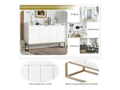 Aparador moderno 120x30x80 cm – Estilo minimalista, 4 puertas, ideal para comedor, salón, cocina – Blanco