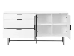 Aparador moderno 160x36x78 cm - Mueble de almacenamiento - 3 cajones y 2 puertas - Iluminación LED - Blanco