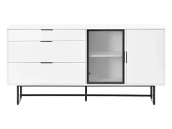 Aparador moderno 160x36x78 cm - Mueble de almacenamiento - 3 cajones y 2 puertas - Iluminación LED - Blanco