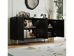 Aparador moderno 160x40x80cm - con 4 puertas - patas de metal - tablero de partículas - negro