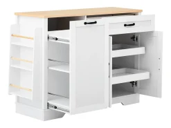 Aparador moderno 115x40x87cm - con 3 puertas y 1 cajón - con estante para especias - blanco + natural