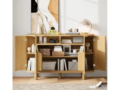 Aparador moderno 120x38x77cm - con 4 puertas - con patas de mueble ajustables - Natural