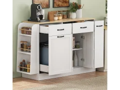 Aparador moderno 133,5x40x86cm - con cajones y estante de especias - Compartimento con basura - Natural + Blanco