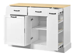 Aparador moderno 133,5x40x86cm - con cajones y estante de especias - Compartimento con basura - Natural + Blanco