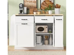 Aparador moderno 133,5x40x86cm - con cajones y estante de especias - Compartimento con basura - Natural + Blanco