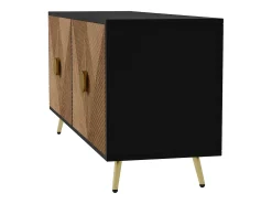Aparador moderno 160x40x75cm con 4 puertas en imitación madera con relieve, color negro con patas doradas