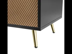Aparador moderno 160x40x75cm con 4 puertas en imitación madera con relieve, color negro con patas doradas