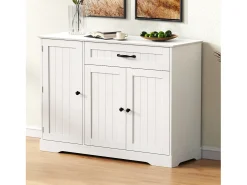 Aparador moderno y elegante - 107 x 40 x 83,4 cm - con 3 puertas + 1 cajón - para comedor y salón - MDF - blanco