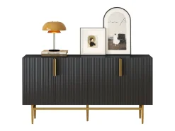 Aparador moderno y elegante de 4 puertas con tirador dorado, mueble buffet para comedor/sala de estar (negro)