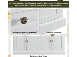 Aparador moderno y elegante con 4 puertas y 2 cajones, ideal para comedor, salón, dormitorio y recibidor (blanco y madera natural) (150 x 40 x 86 cm)