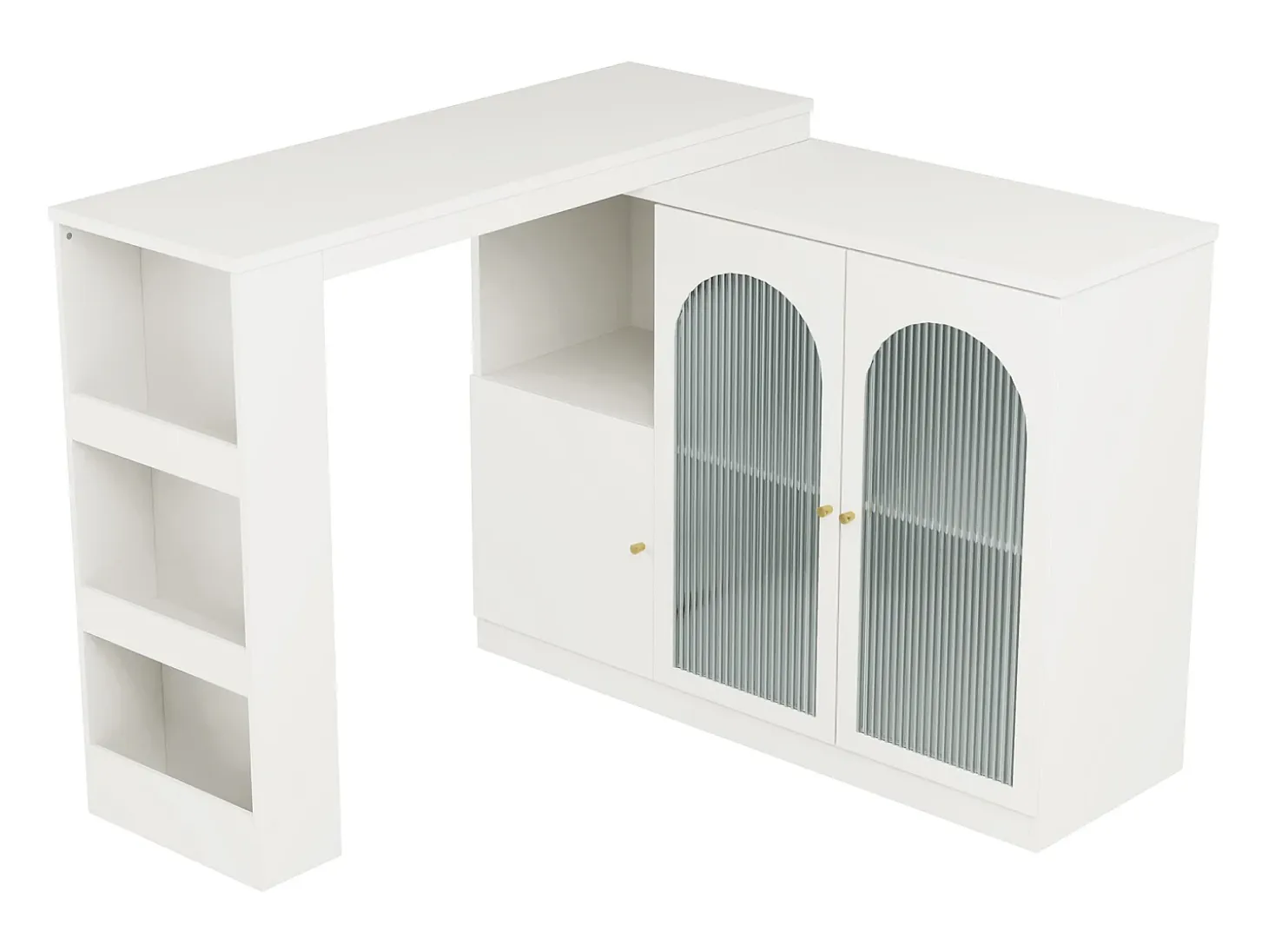 Aparador, Mueble bar giratorio de MDF - gran espacio de almacenamiento - estilo contemporáneo - Blanco