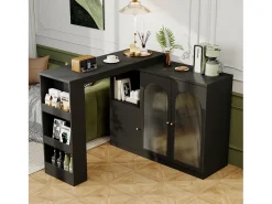 Aparador, Mueble bar giratorio de MDF - gran espacio de almacenamiento - estilo contemporáneo - Negro