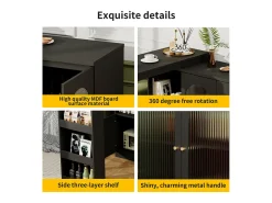 Aparador, Mueble bar giratorio de MDF - gran espacio de almacenamiento - estilo contemporáneo - Negro
