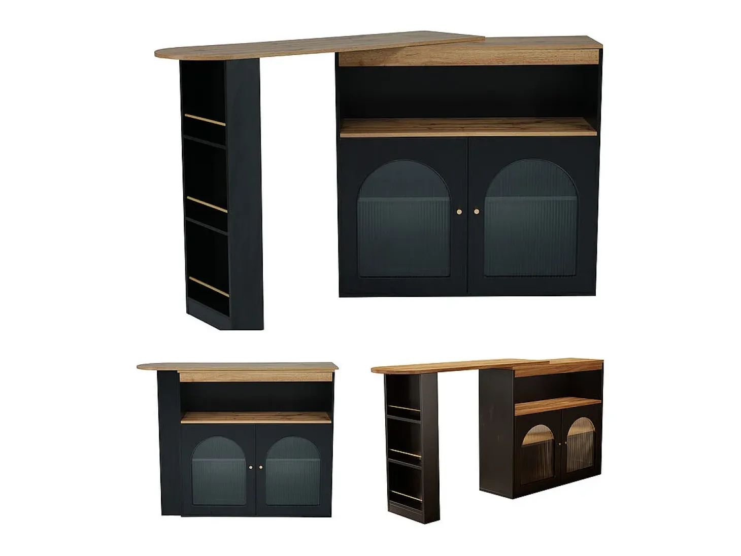 Aparador, Mueble bar giratorio y retráctil con LED - gran espacio de almacenamiento - estilo contemporáneo - Negro