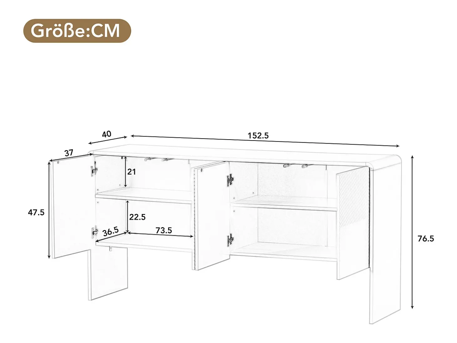 Aparador, Mueble de salón - 4 cajones 2 estantes regulables - Madera MDF - Color blanco