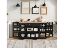 Aparador multifuncional – Aparador de 138 cm con cajón, puertas con estantes regulables, diseño moderno (138x47x80 cm)