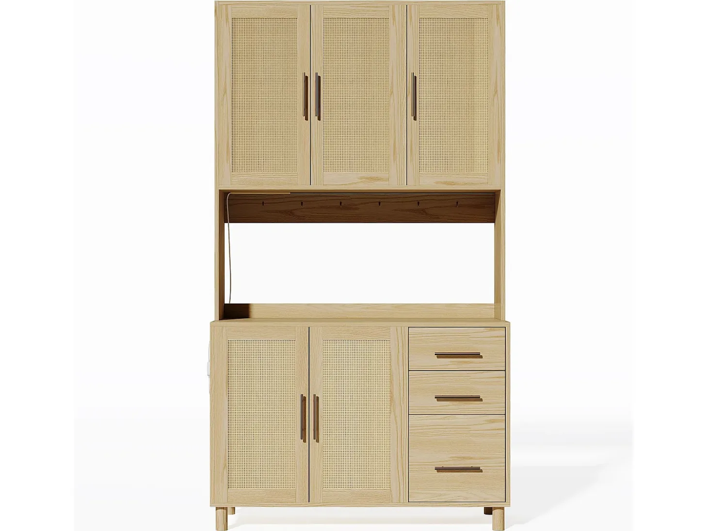 Aparador Natural - Aparador con 3 Cajones y 5 Puertas - estantes ajustables y carga USB - para comedor