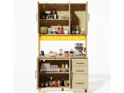 Aparador Natural - Aparador con 3 Cajones y 5 Puertas - estantes ajustables y carga USB - para comedor