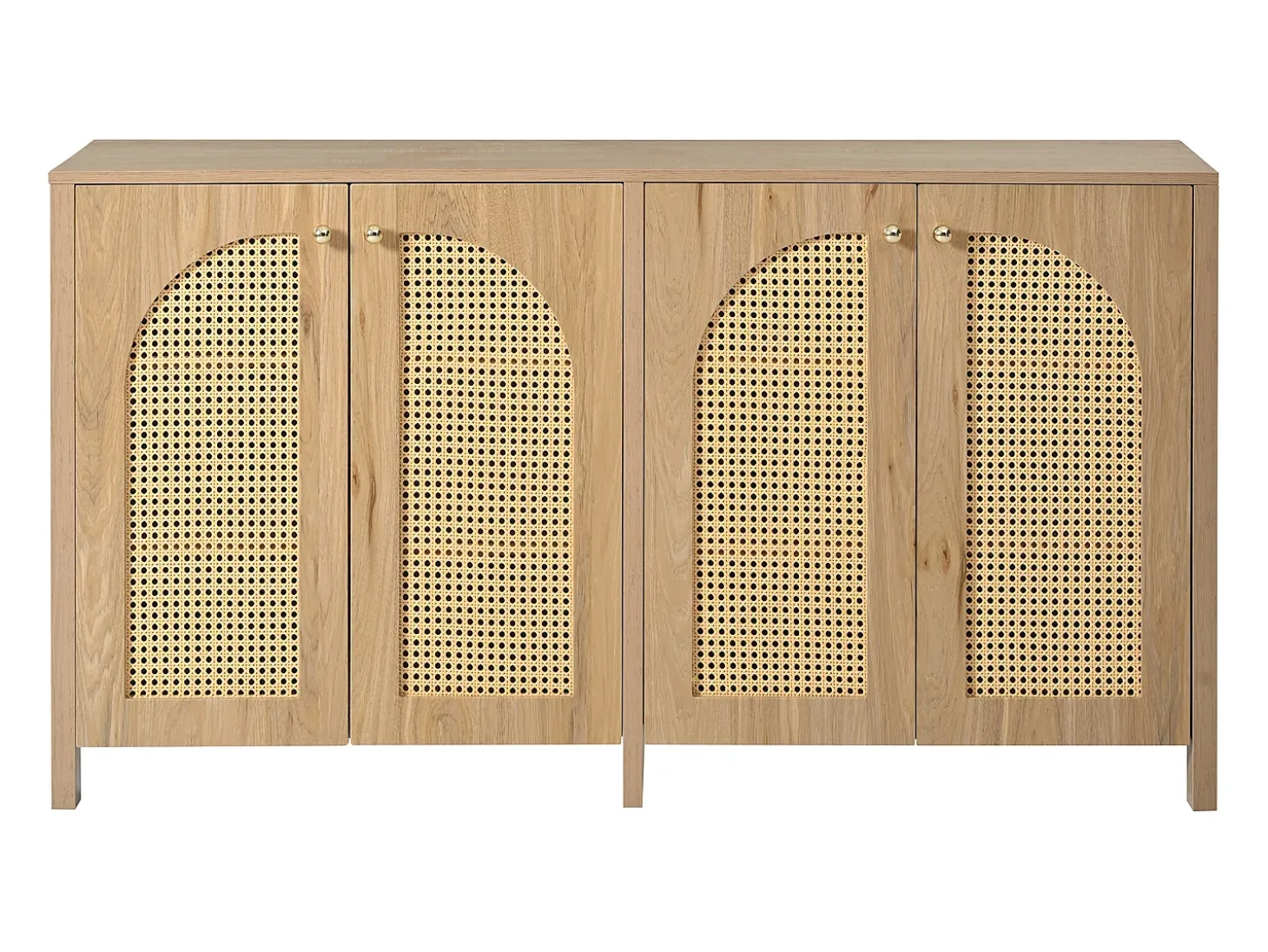 Aparador Natural - Aparador con 4 puertas de ratán y tiradores de metal - para comedor y salón