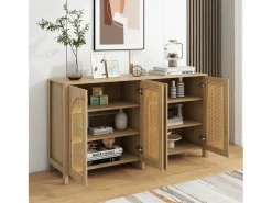 Aparador Natural - Aparador con 4 puertas de ratán y tiradores de metal - para comedor y salón