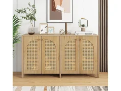 Aparador Natural - Aparador con 4 puertas de ratán y tiradores de metal - para comedor y salón