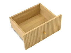 Aparador natural claro con 3 cajones y 2 puertas de ratán, patas de metal efecto madera, 140x40x80cm