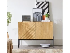 Aparador natural con 2 puertas y patas de metal negro para salones y dormitorios
