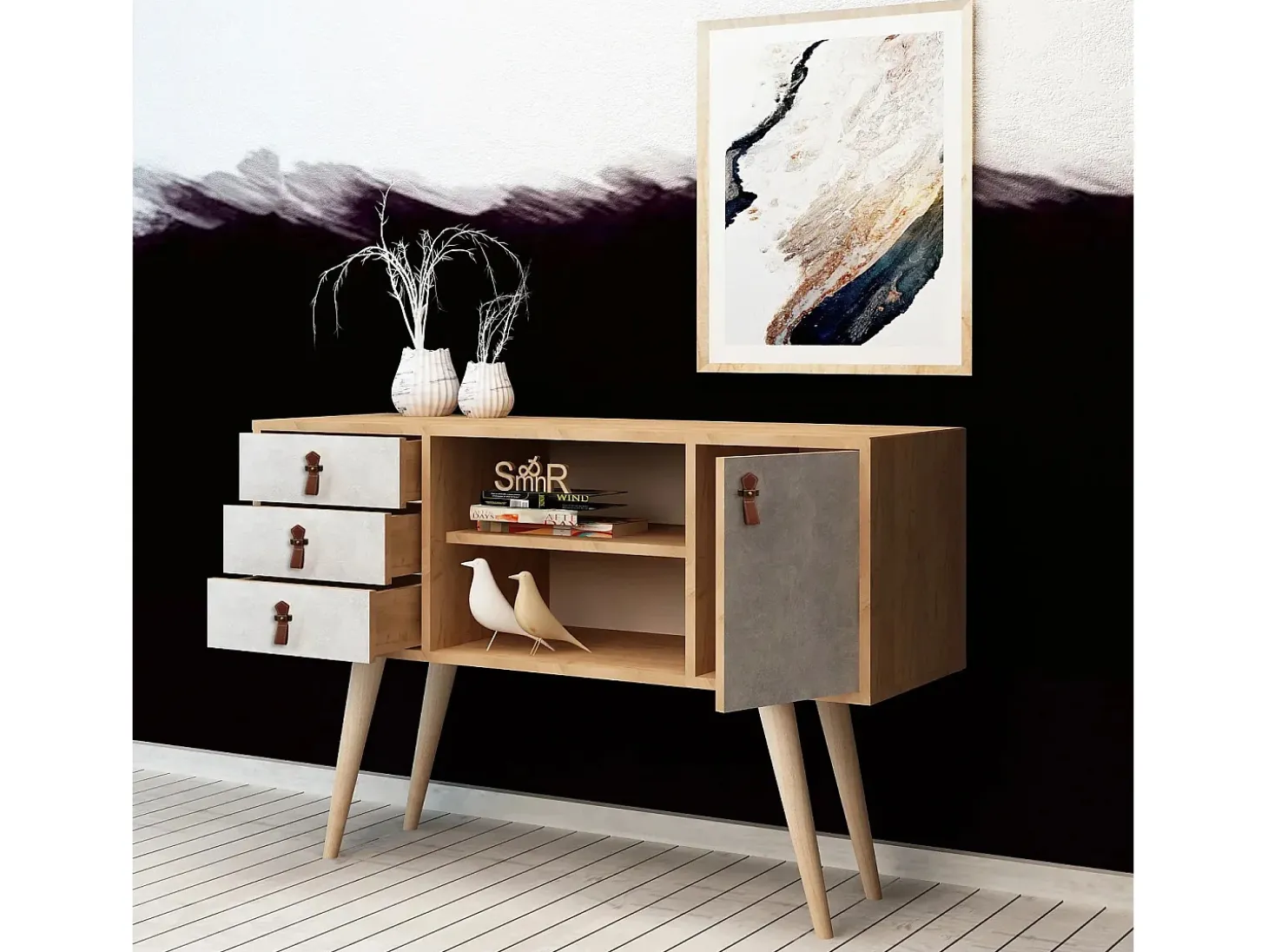 Aparador İndira color roble Blanco 120x40x80 cm