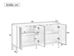 Aparador negro - Aparador con 4 puertas y estantes regulables en altura - para comedor y salón