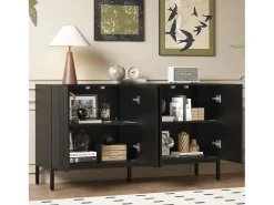 Aparador negro - Aparador con 4 puertas y estantes regulables en altura - para comedor y salón