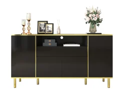Aparador Negro - Aparador con 1 cajón y 4 puertas - almacenaje abierto - para salón y comedor