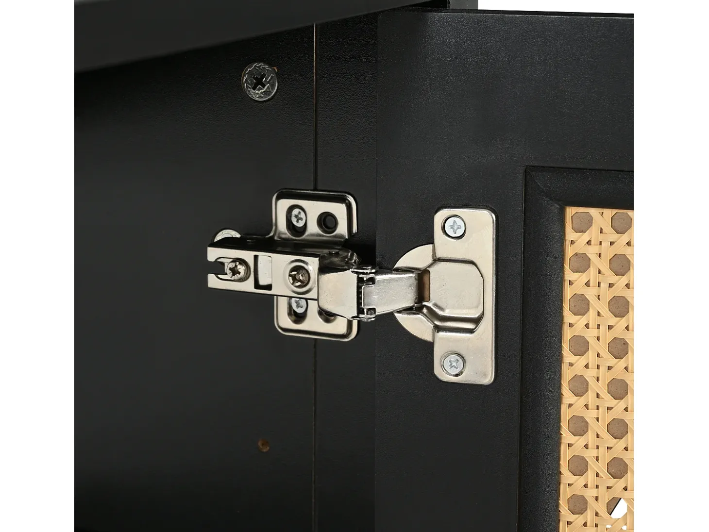 Aparador Negro - Aparador con 4 puertas de ratán y tiradores de metal - para comedor y salón