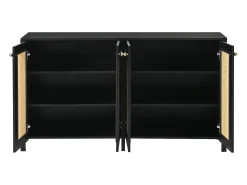 Aparador Negro - Aparador con 4 puertas de ratán y tiradores de metal - para comedor y salón