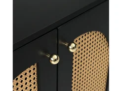 Aparador Negro - Aparador con 4 puertas de ratán y tiradores de metal - para comedor y salón