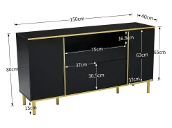 Aparador negro, Aparador de alto brillo con 4 puertas y 1 cajón, iluminación LED, para salón y comedor