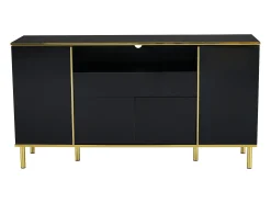 Aparador negro, Aparador de alto brillo con 4 puertas y 1 cajón, iluminación LED, para salón y comedor