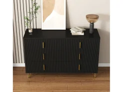 Aparador negro con 6 cajones, cómoda esquinera moderna, ideal para dormitorio, sala de estar u oficina.