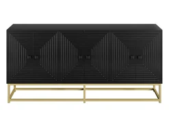 Aparador negro con 6 puertas - Gran espacio de almacenamiento - Patas doradas